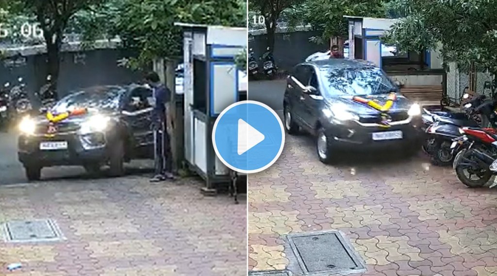 New car arriving at home crashes into parked bikes video goes viral