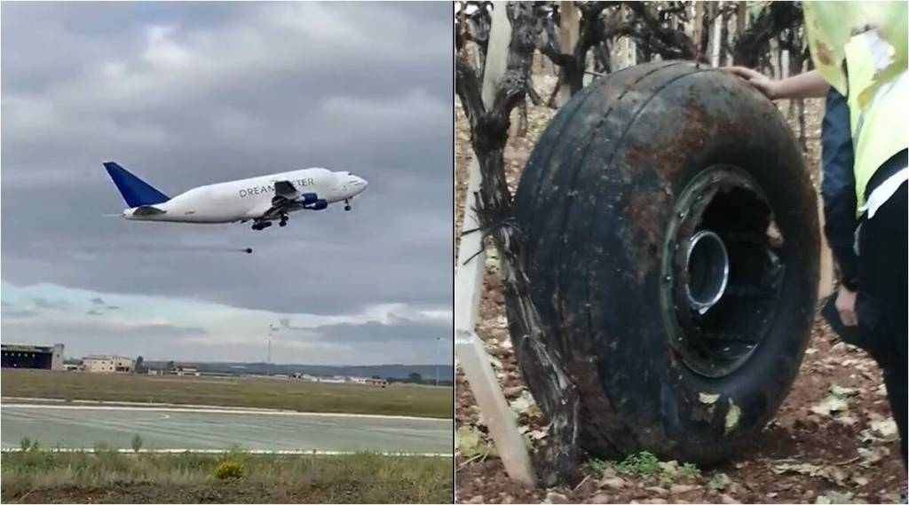 Viral Video Boeing 747 flight wheel drop in air falls after takeoff watch Shocking Trending Clip Today