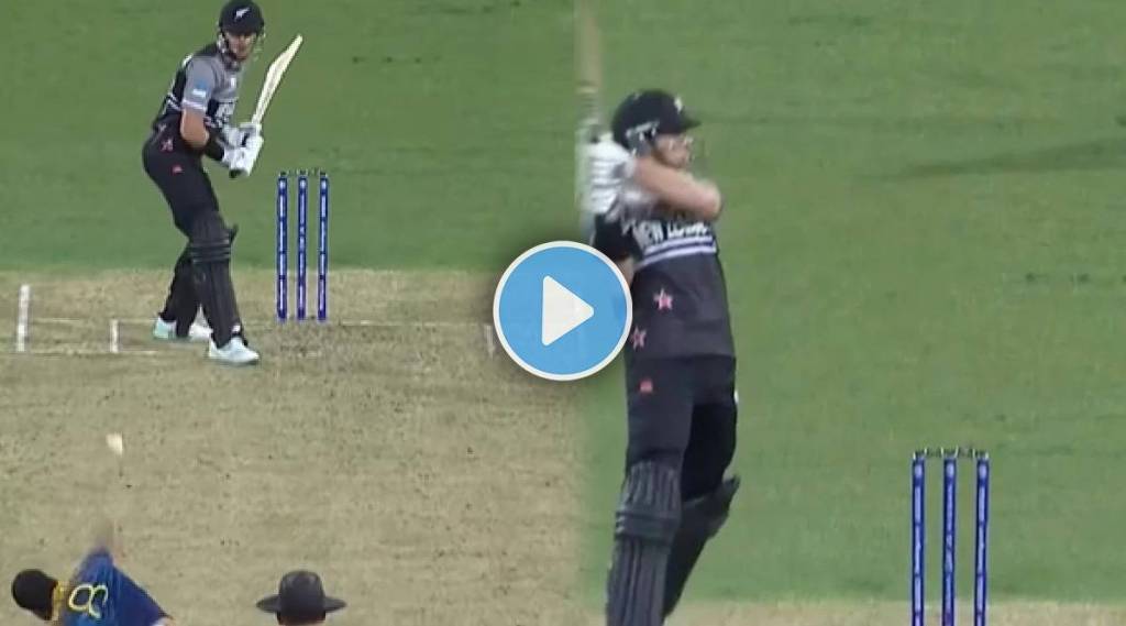 nz vs sl t20 world cup 2022 mitchell santner hit-lahiru kumara for six in last over video