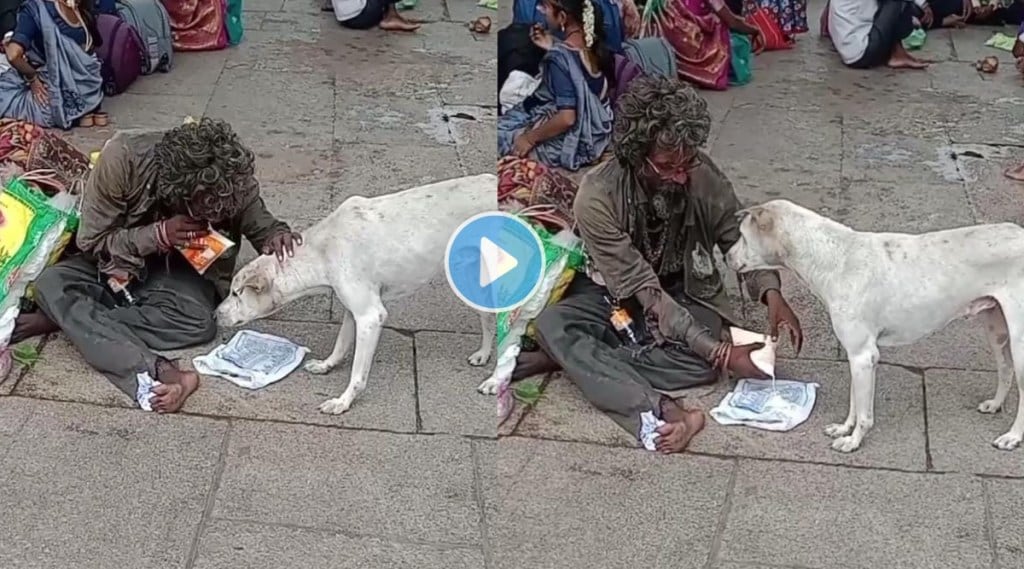 Homeless poor man feeds milk to stray dog viral video makes netizens emotional