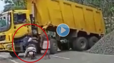 girl hit scooty on truck