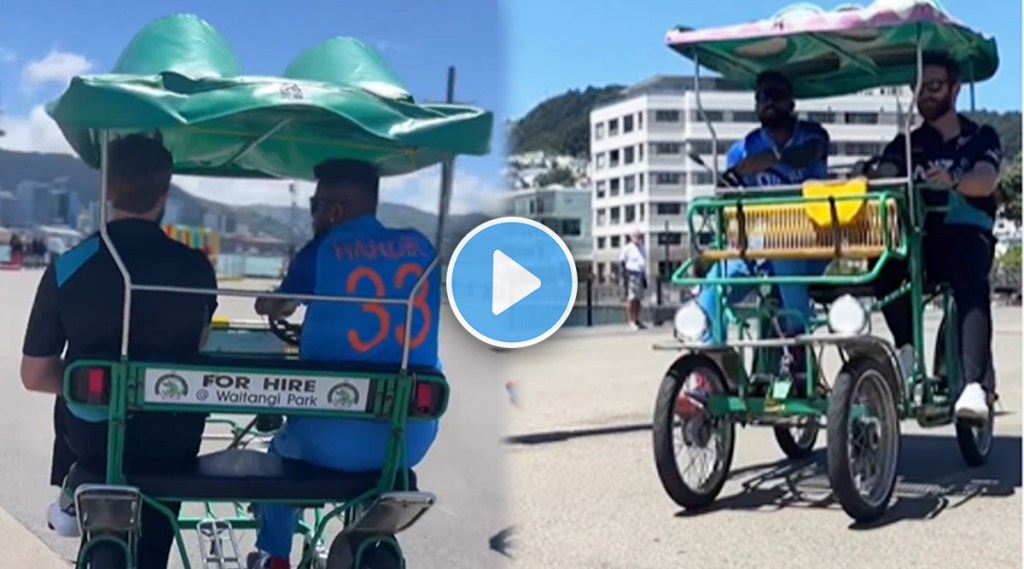 ind vs nz hardik pandya and kane williamson cruise in wellington on their cool crocodile bike watch video