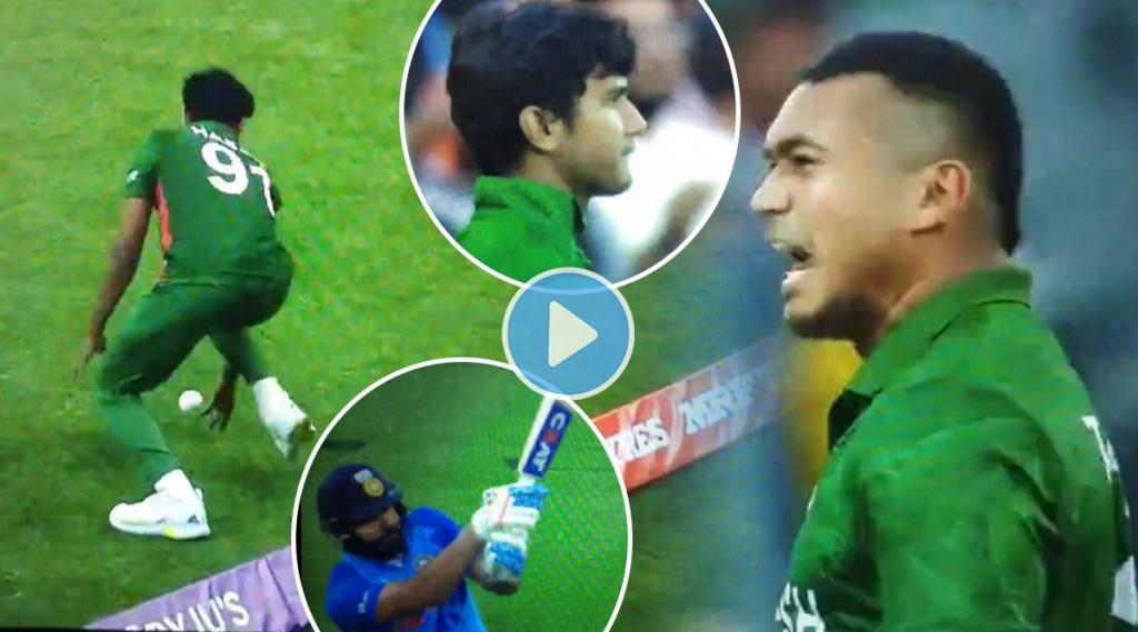 t20 world cup 2022 taskin ahmed reacts furiously after hasan mahmud drops rohit sharma catch watch video