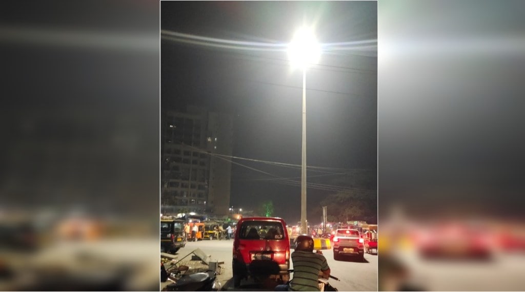 The high mast lamp at Charphata in Uran city is on again