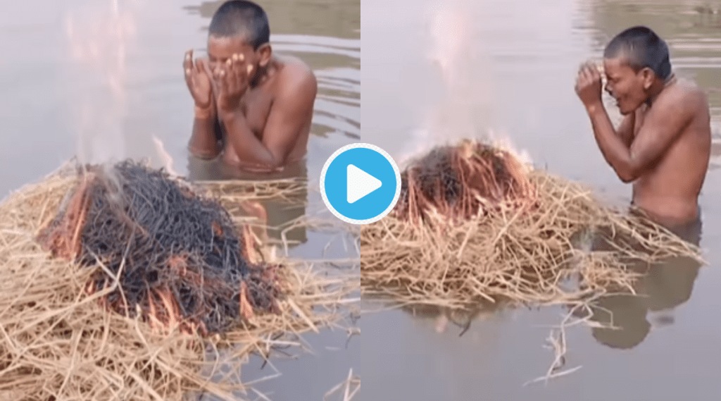 Video Man Bathing in Cold Water Lights Fire In Water Shocking Clip Goes Viral on Instagram Trends