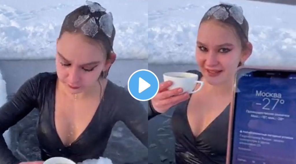 womanl takes dip in cold water viral video