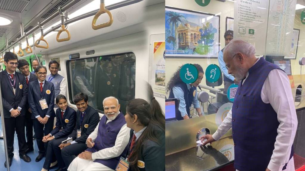 pm narendra modi inaugurating the metro and traveled in the metro by taking a ticket himself nagpur