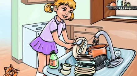 Optical illusion can you find mistake in this picture showing small girl washing dishes take a challenge