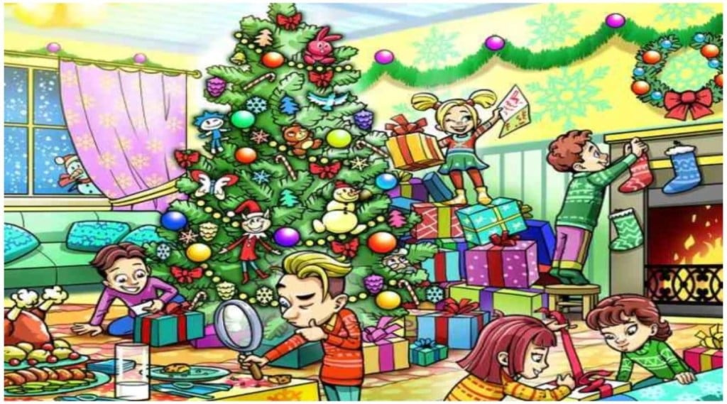 Optical illusion can you find hidden santa clause in Christmas tree take a challenge