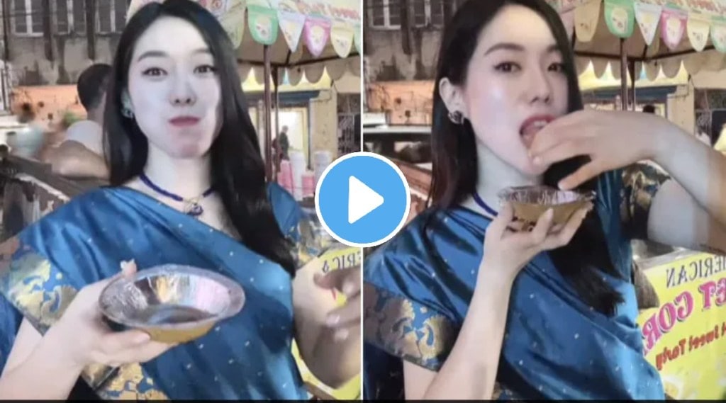 south korean woman eats panipuri