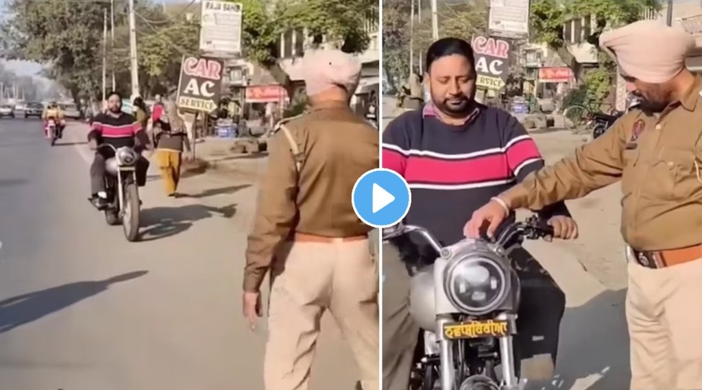 Police Stops Royal Enfield Bullet After A Without Helmet