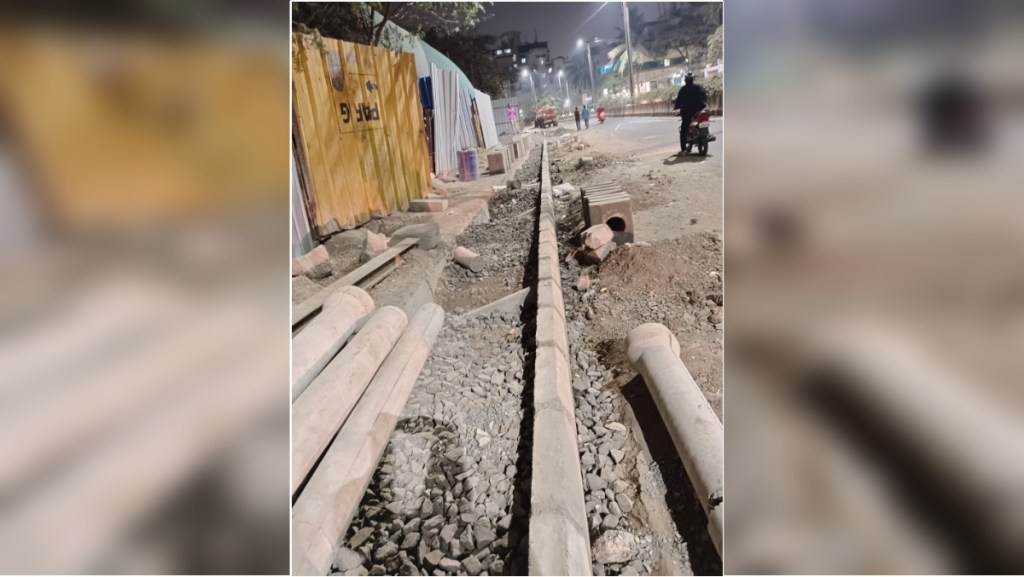 Pavement encroachment on road near Seawoods station in Navi Mumbai city