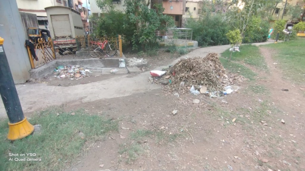 Heaps of garbage in a park in Navi Mumbai