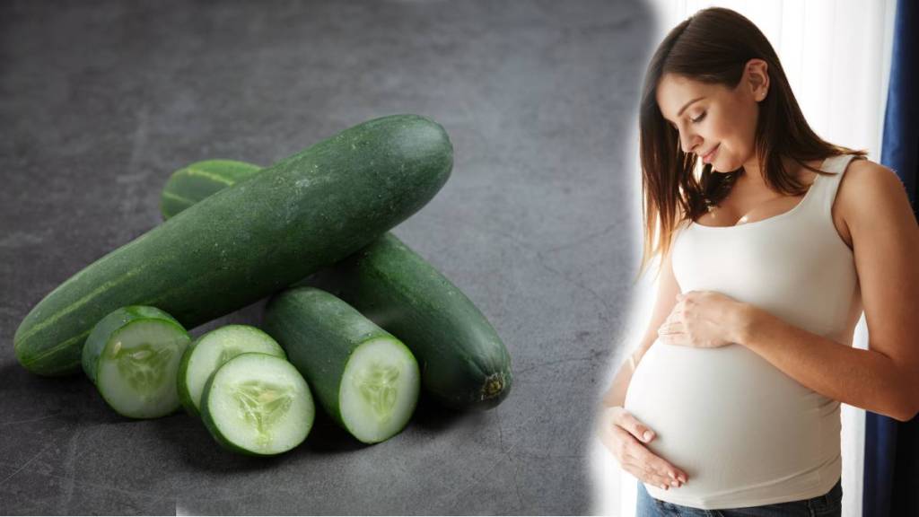 pregnant woman eating Cucumber