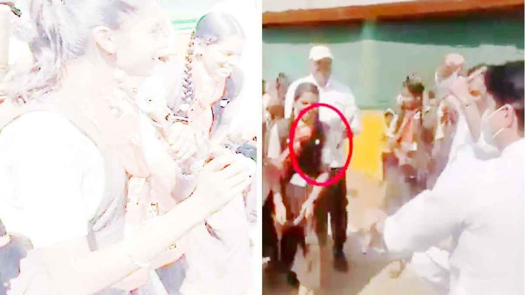 girls students wear bjp scarf in the neck