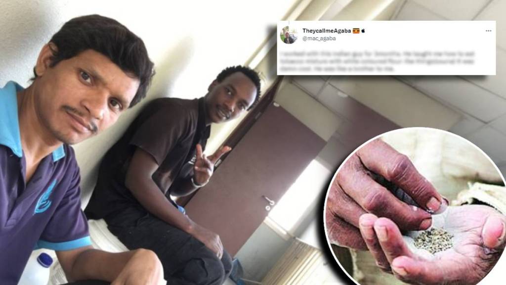 indian man taught foreigner friend how to eat tobacco