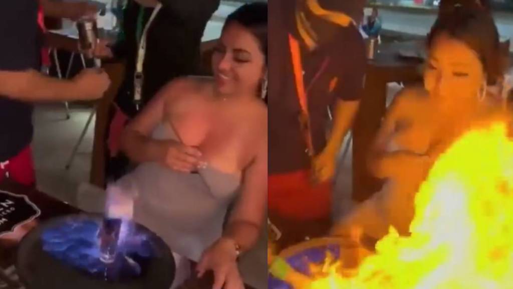 girl try to play with fire shot alchohol