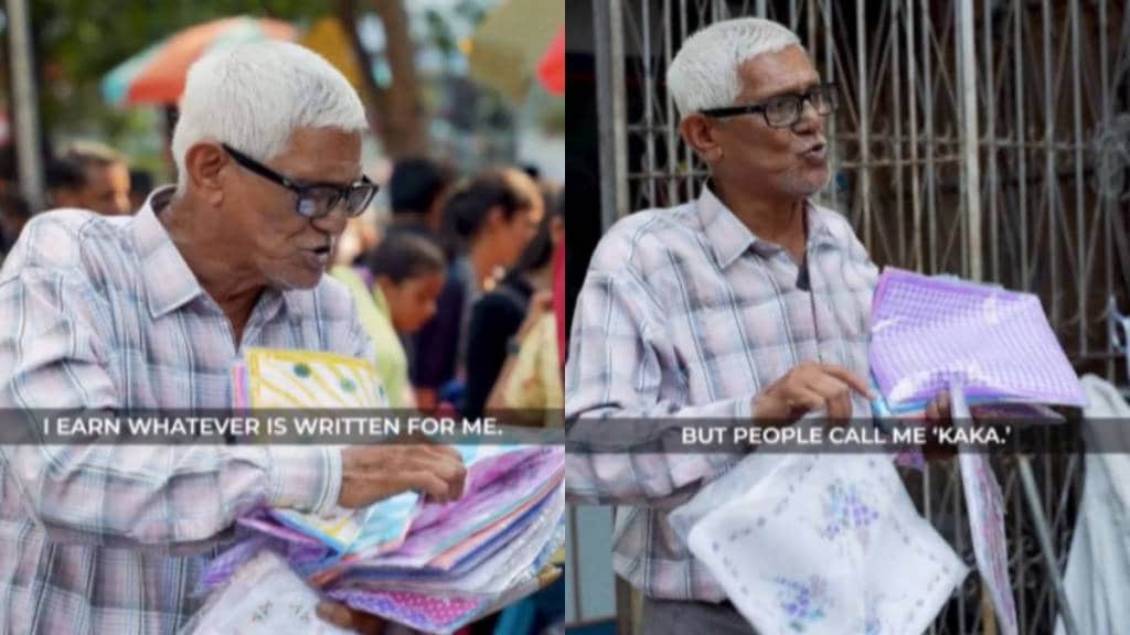 74-yr-old man sells handkerchiefs