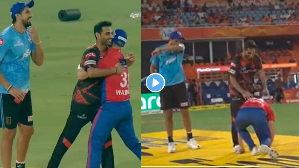 Warner Bhuvneshwar falls at feet video viral