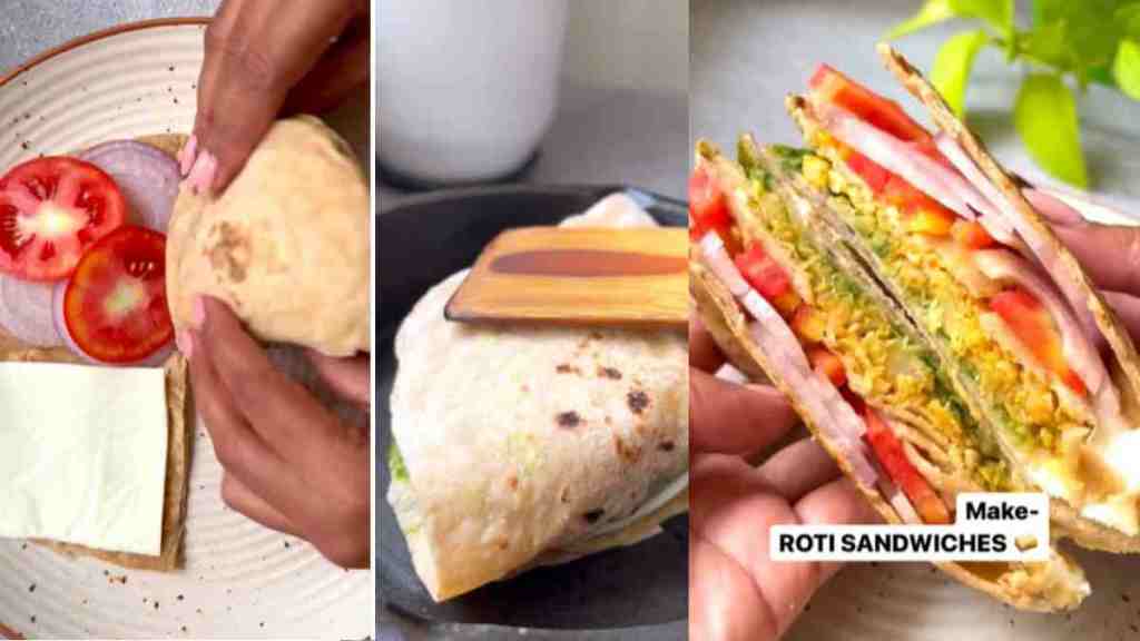 Make leftover chapatis into cheesy sandwiches