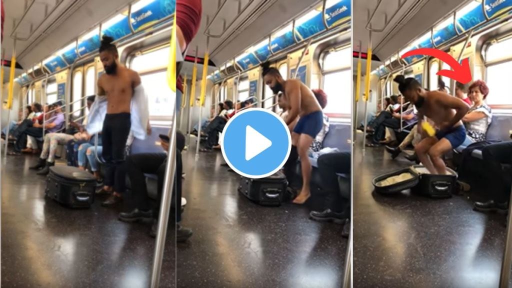 man take bath in metro viral video