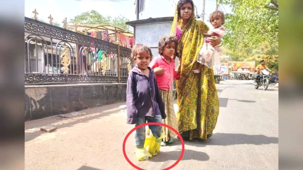 Mother tied polythene to the feet of the children