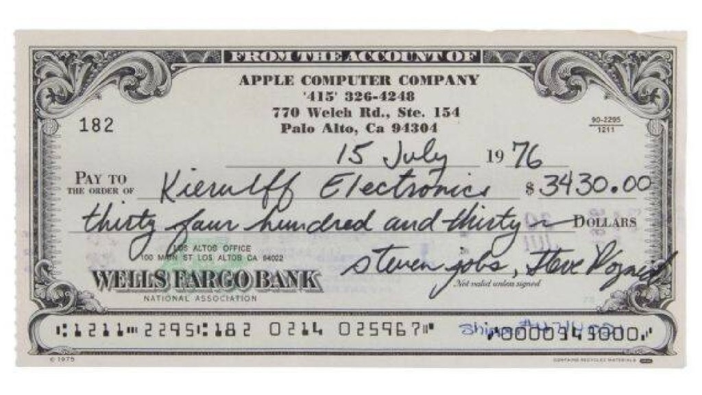 Cheque signed by Steve Jobs