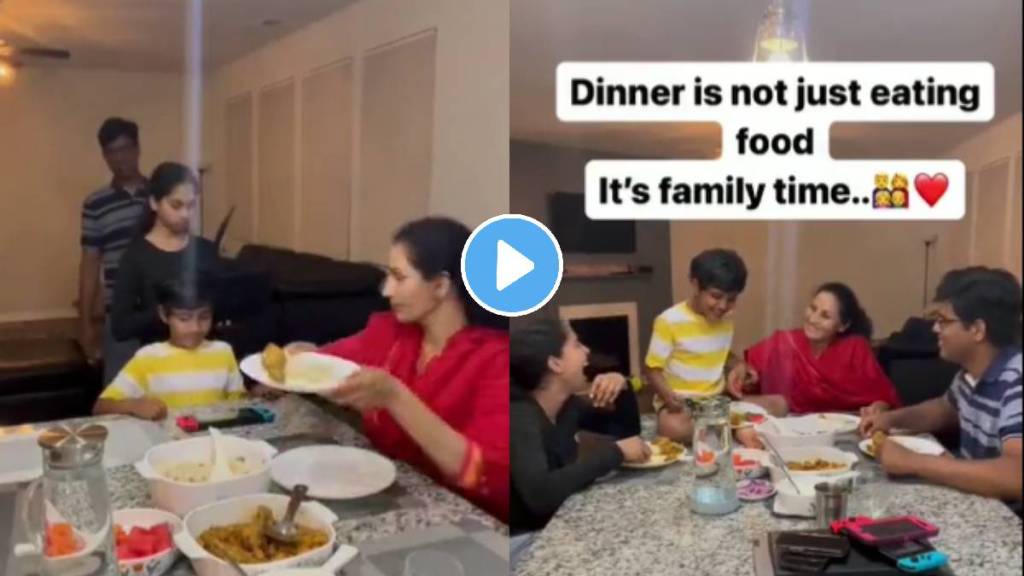 family eats food sitting together without mobile