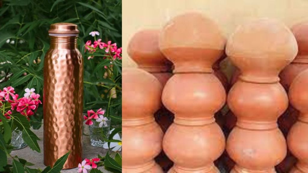 Copper bottle or earthen pots Drinking water from which utensil is beneficial