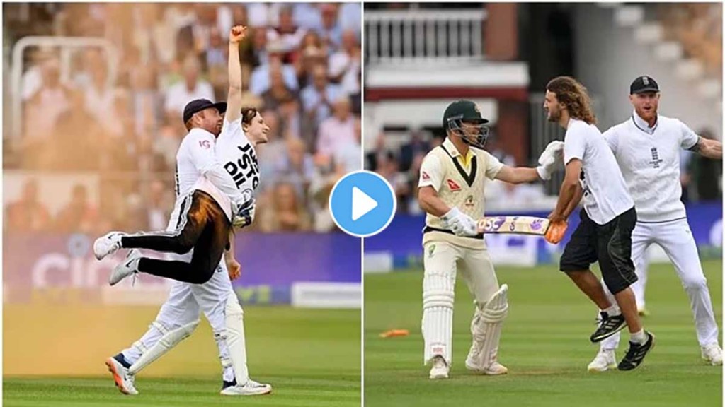 Just Stop Oil protesters uproar in Lord's Test players come close Bairstow picks up protestor carries him off the ground