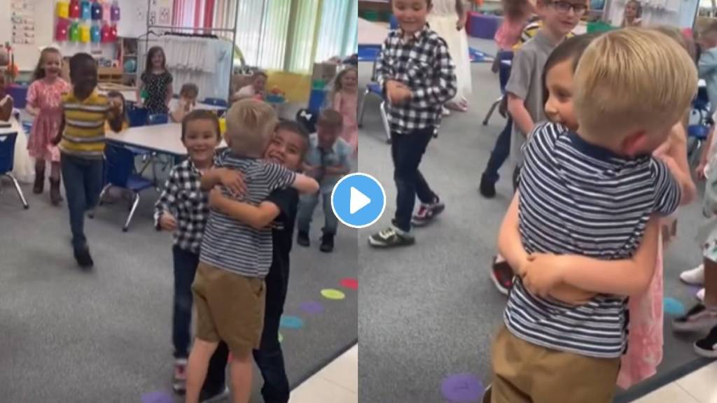 viral kids reunite with old friend in school hug each other emotional video kids crying seeing friend video viral on social media