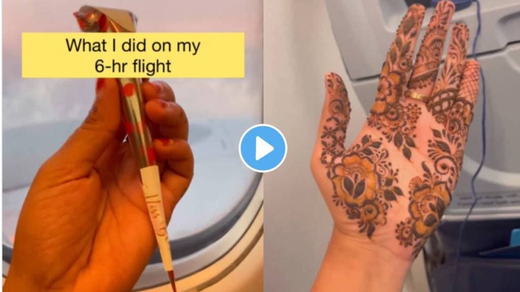 woman applied mehndi in the plane viral video