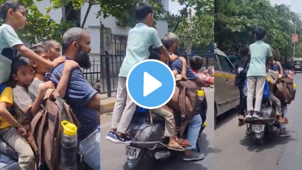 man riding scooty with 7 children mumbai police took action after video viral