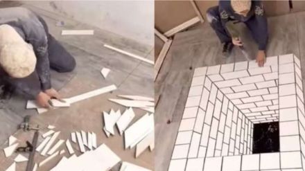 Optical illusion created using cleverly arranged tiles captivates netizens WatchVideo