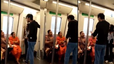 couple fight with-aunties in delhi metro