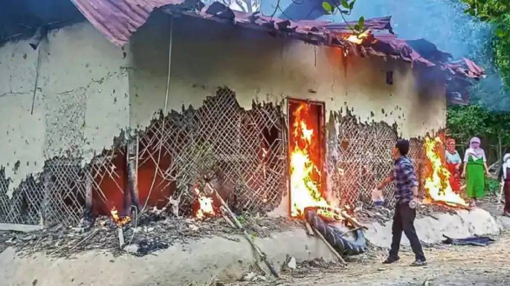 The house of one of the four held over the Manipur sexual assault video was burnt down