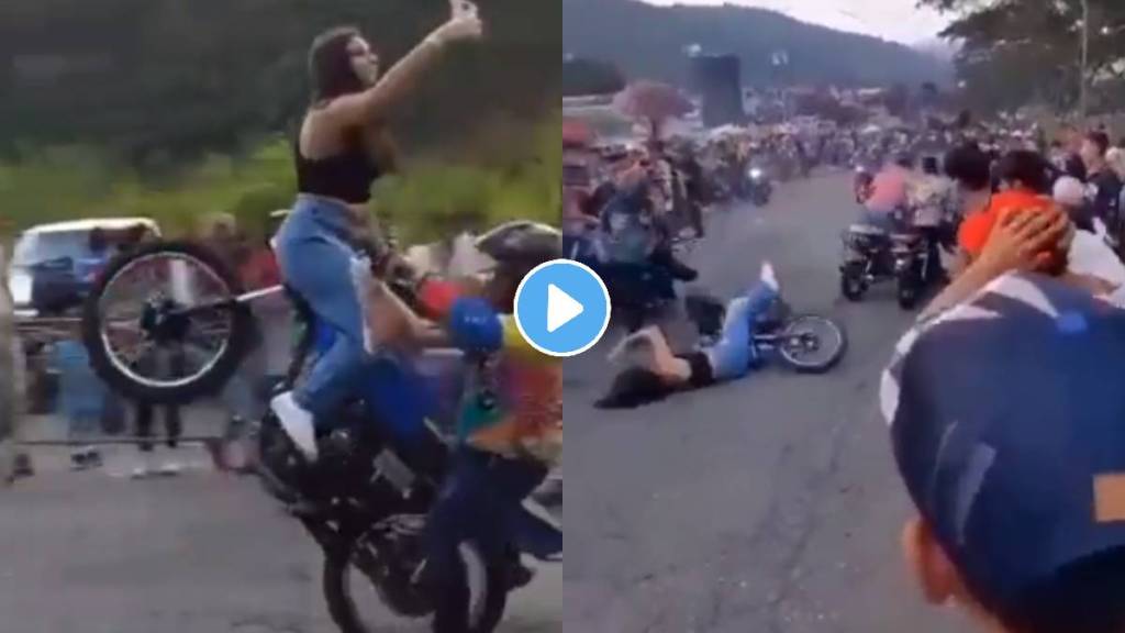 Girl seriously injured after fell from bike during stunt shocking video viral on social media srk 21