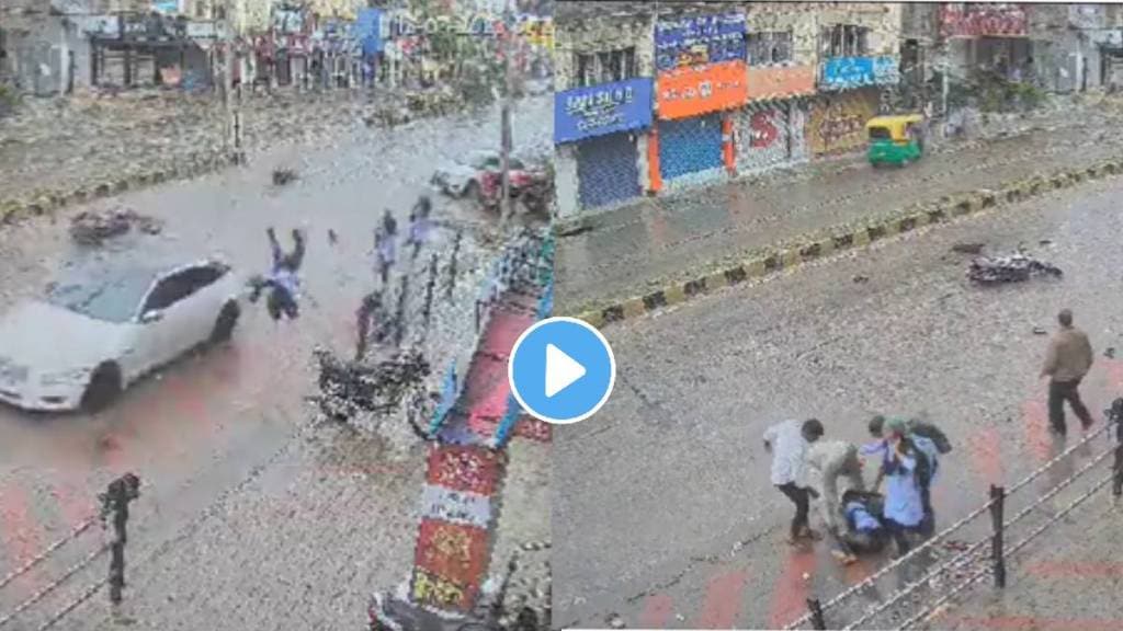 Raichur karnatka: Horrifying Bike-Car Accident Captured On CCTV, 3 Injured video viral on social media