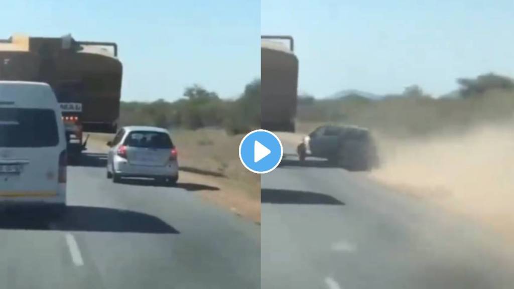 speedy car loss control while overtaking truck shocking video viral on internet road safety video viral on social media