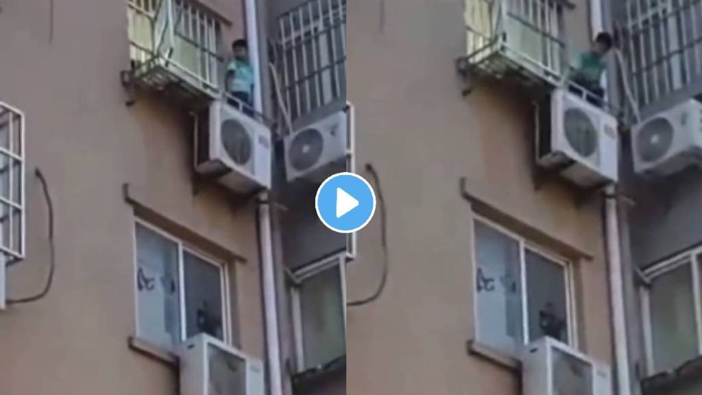 Chinese mom hits son till he jumped off the window but he is alive video viral on social media