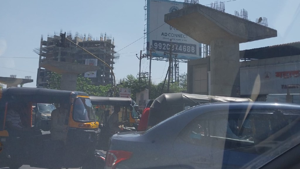 Pillars erected for the bridge at Palawa Chowk