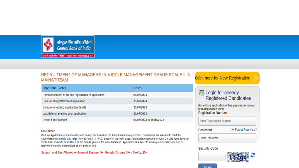 CBI Recruitment 2023 Manager in Central Bank of India