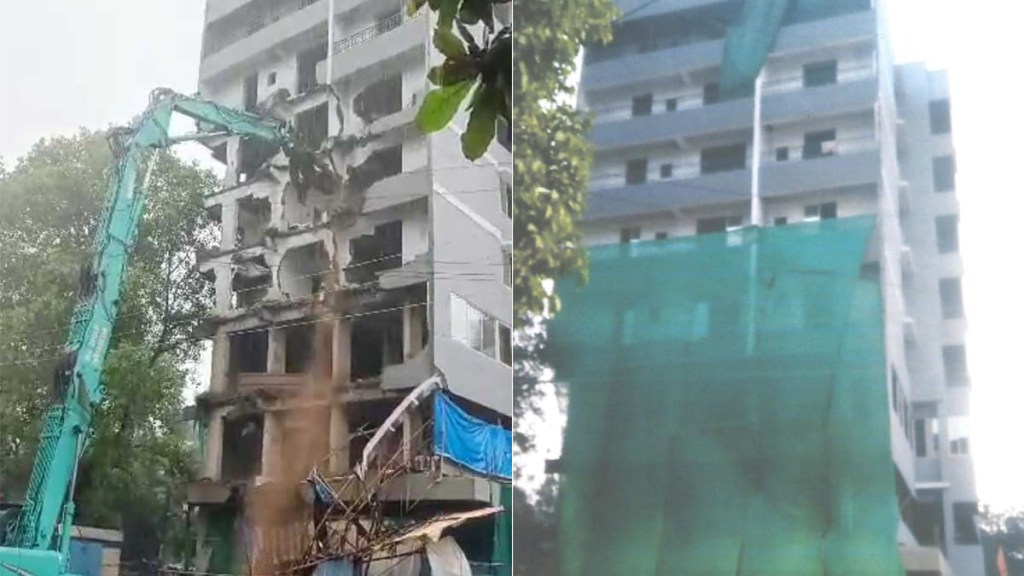 7 storey illegal tower near gaondevi temple demolished in dombivli