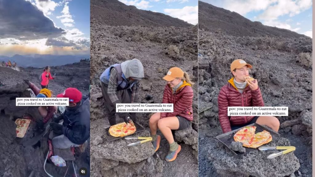 Alexandra Blodgett a woman travels to Guatemala eats pizza cooked on volcano Viral video