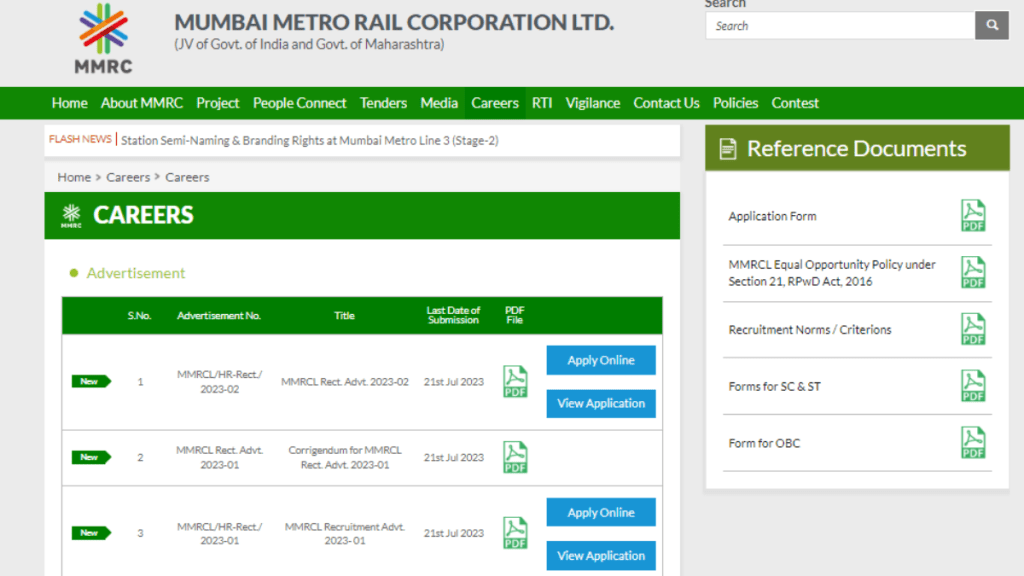 mumbai metro rail corporation recruitment for 22 post of manager and other