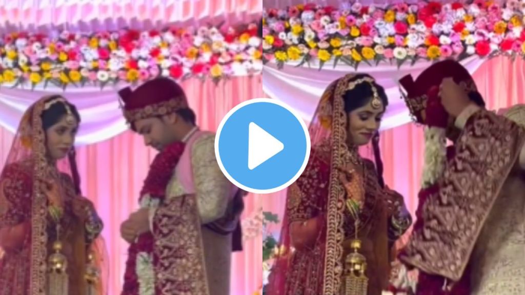 bride groom video of wedding a groom knot broken varmala on stage video goes viral