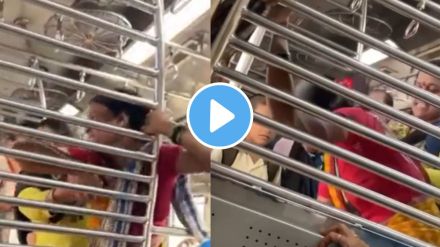 mumbai local train two women fight over seat issue a kid dragged her mother out video goes viral