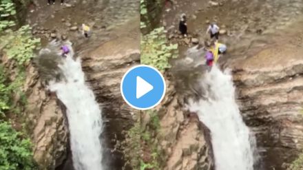 a brave mother save her children lives at waterfall a very shocking video goes viral