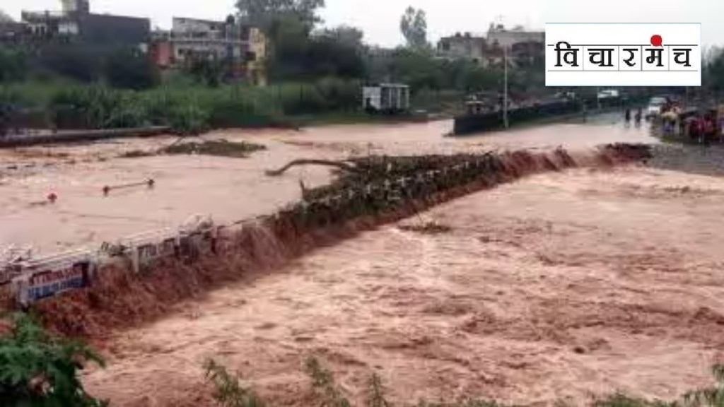 water is passing through the bridges during monsoon