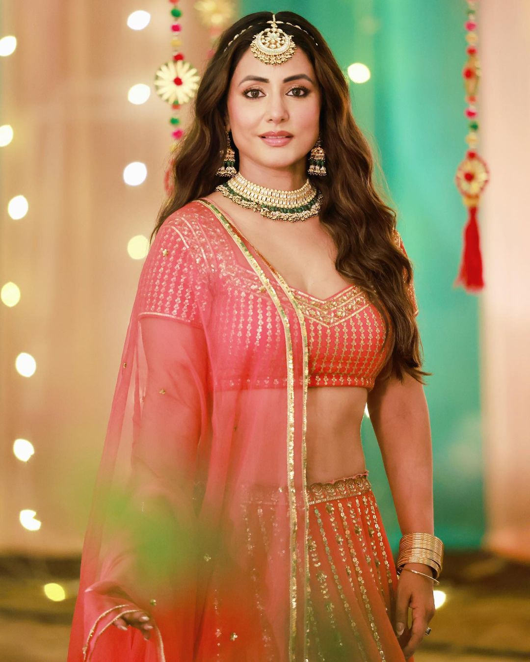 Hina Khan Orange Lehenga Look